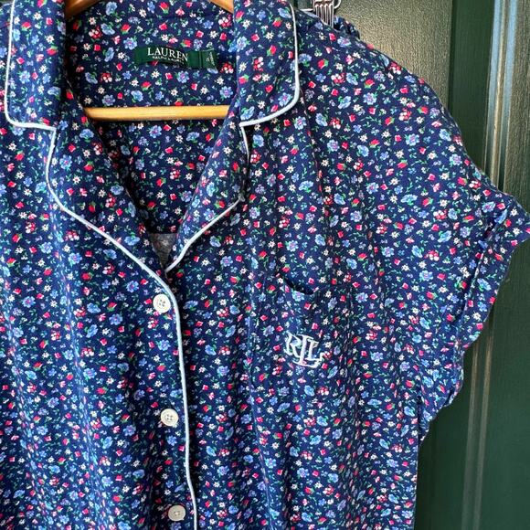 Lauren Ralph Lauren Pajama Set 1X Ditsy Floral Cotton Knit Short Sleeve w Shorts - Picture 1 of 10